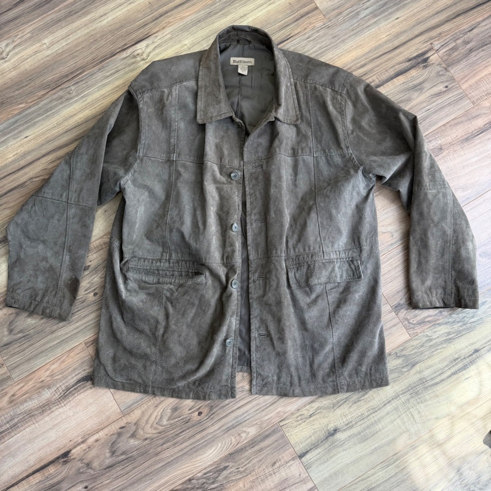 RuffHewn Mens XL Genuine Leather Suede Jacket Brown/Gray Coat Y2K Grunge
